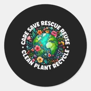 Earth Day Shirt Care Rett Rescue Recycle Earth Day Runder Aufkleber
