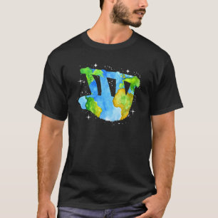 Earth Day Sloth Silhouette Watercolor Planet T-Shirt