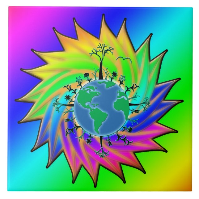 Earth Day ~ Sunburst Fliese (Vorderseite)