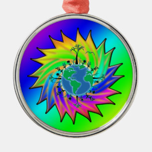 Earth Day ~ Sunburst Silbernes Ornament