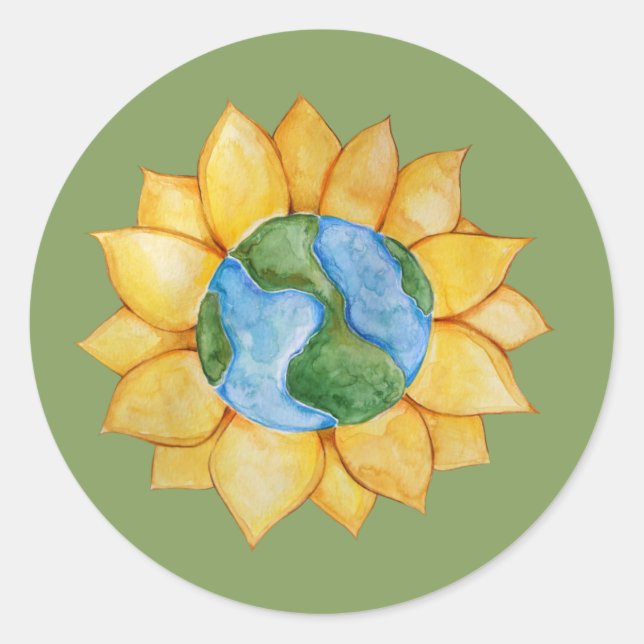 Earth Day Sunflower Art Entwürfe Runder Aufkleber (Vorderseite)