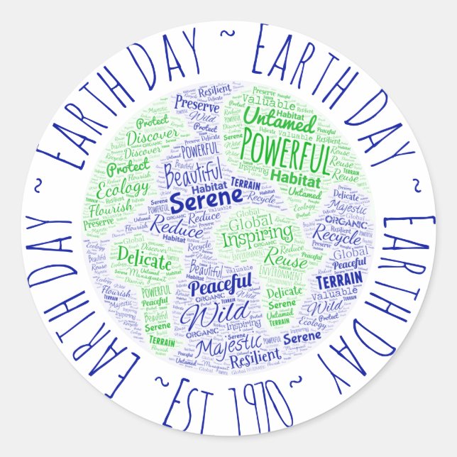 Earth Day Word Art Runder Aufkleber (Vorderseite)
