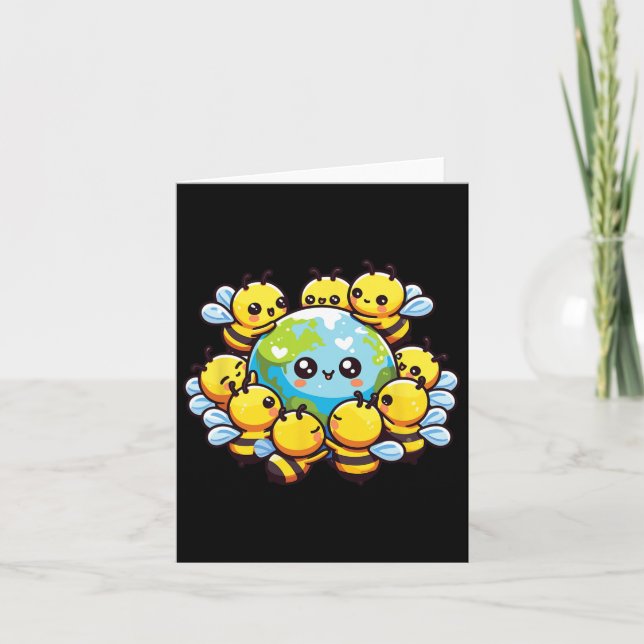 Earth Globe Bee Kawaii Bees Karte (Vorderseite)