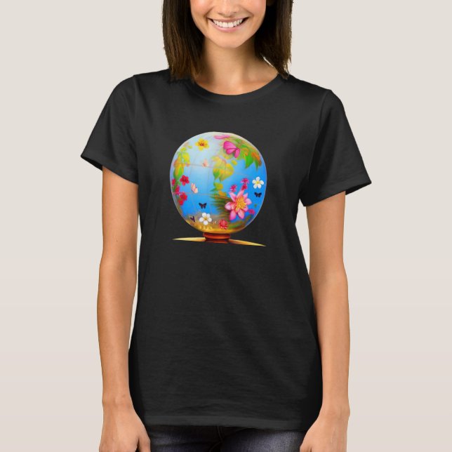 Earth Globe Tropical Blume Pflanze Schmetterlinge  T-Shirt (Vorderseite)