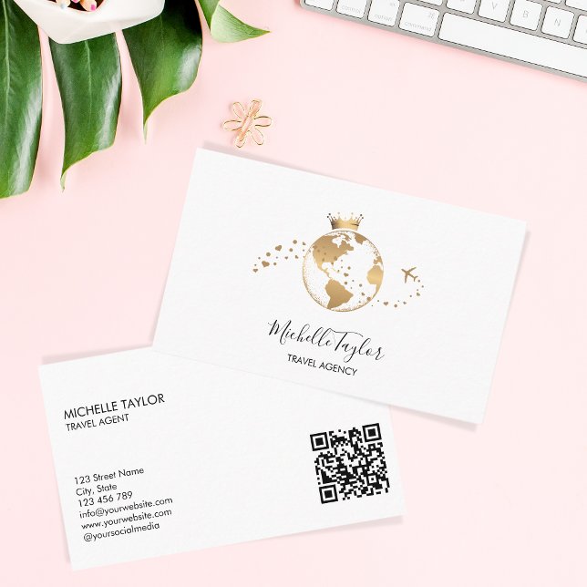 Earth Globe Word Map Reisebüro Agent QR Code Visitenkarte (Von Creator hochgeladen)