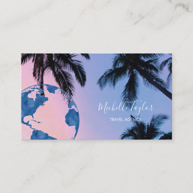 Earth Globe Word Map Reisebüro Agent QR Code Visitenkarte (Vorderseite)