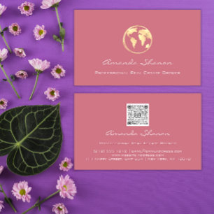Earth Globe Word Map Travel Agency QRCode-Rose Visitenkarte