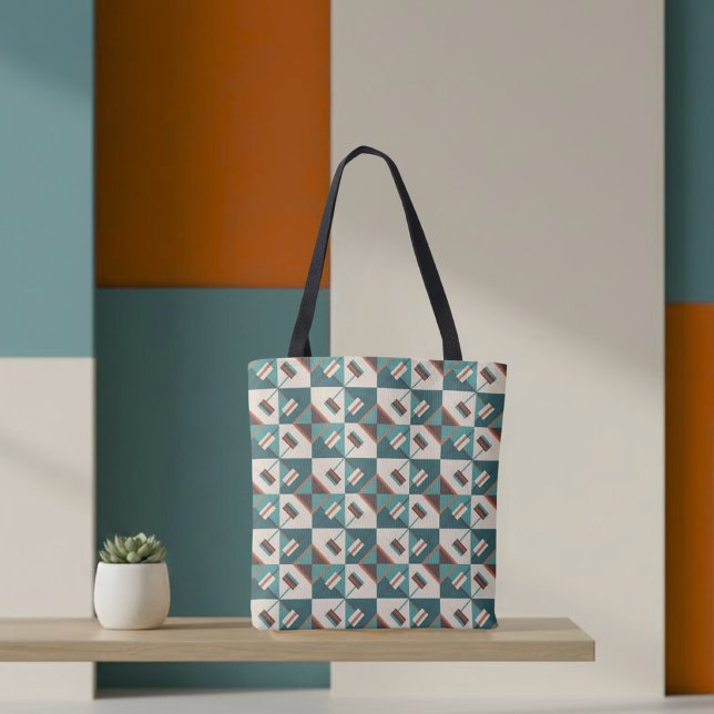 Earth Grid Teal and Brown Tote Tasche (Von Creator hochgeladen)