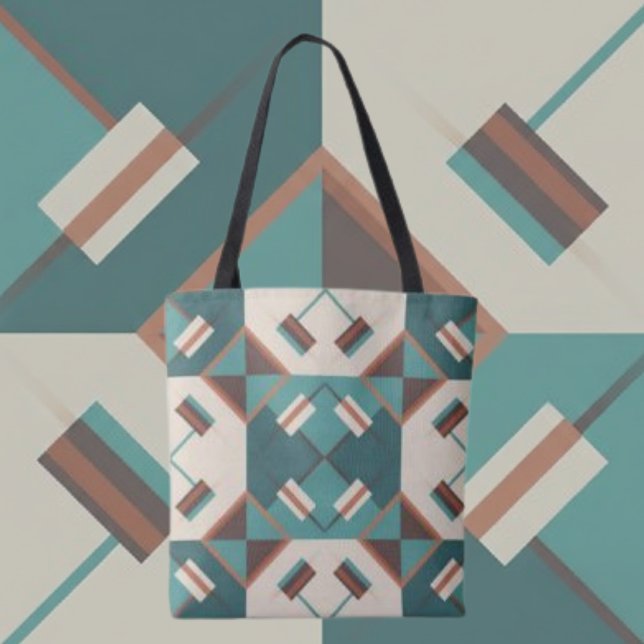 Earth Grid Teal and Brown Tote Tasche (Von Creator hochgeladen)