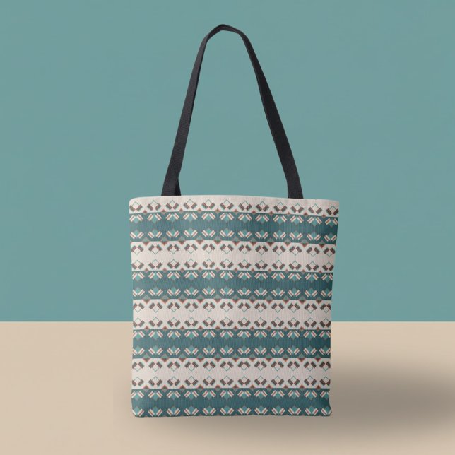 Earth Grid Teal and Brown Tote Tasche (Von Creator hochgeladen)
