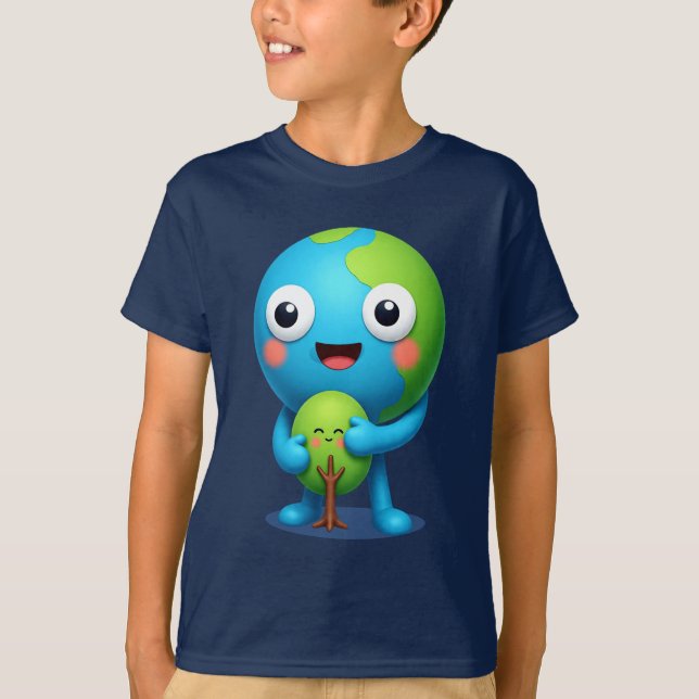 Earth Hugging Tree T-Shirt Cute Planet (Vorderseite)