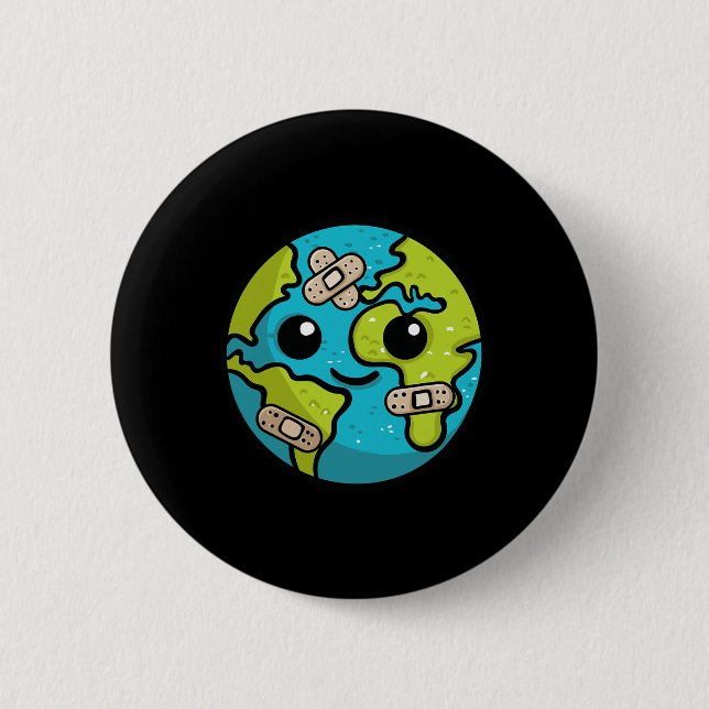 Earth Lover Day Illustration Gift Glol Erwärmung E Button (Vorderseite)