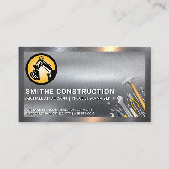 Earth Mover Logo | Handwerkzeuge | Stahl Visitenkarte (Vorderseite)