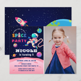 Earth Outer Space Astronaut Galaxy Birthday Foto Einladung