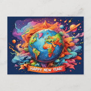 Earth pshchedelic Farben glücklich neues Jahr Postkarte