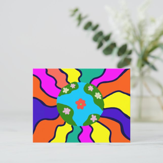 Earth Retro Vibes Art Postkarte (Stehend Vorderseite)