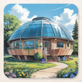 Earth Ship Zuhause Square Untersetzer Set