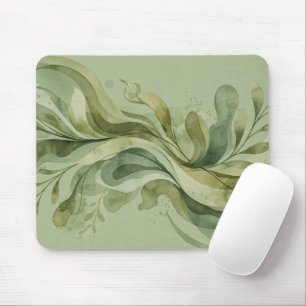 Earth Song Fließende Abstrakte Salbei- und Olivgrü Mousepad