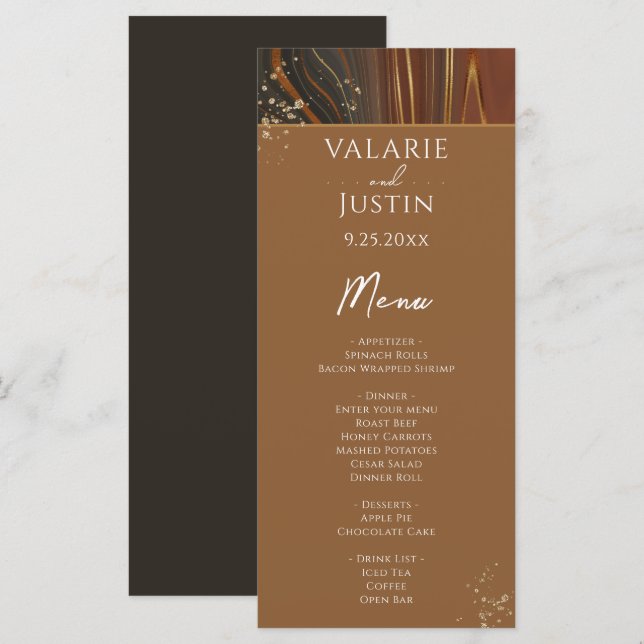 Earth Tone Agate Stone Variegated Wedding Menu Menükarte (Vorne/Hinten)
