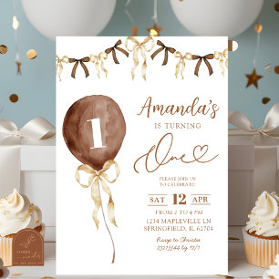 Earth Tone Boho Coquette Ribbon ersten Geburtstag Einladung