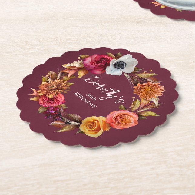 Earth Tone Burgundy Fall Blume 90. Geburtstag Untersetzer (angewinkelt)