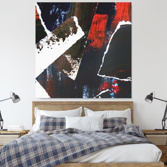 Earth Tone Collage with Red Accents Abstrakt Leinwanddruck (Insitu (Schlafzimmer))