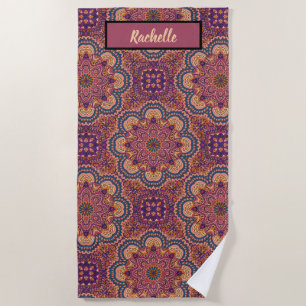 Earth Tone Colored Mandala Muster Mit Monogramm Strandtuch
