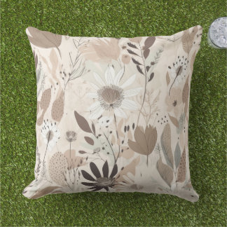 Earth Tone Floral Brown Cream Sage Throw Pillow  Kissen
