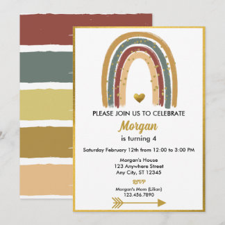 Earth Tone Golden Glitzer Boho Rainbow Birthday Einladung