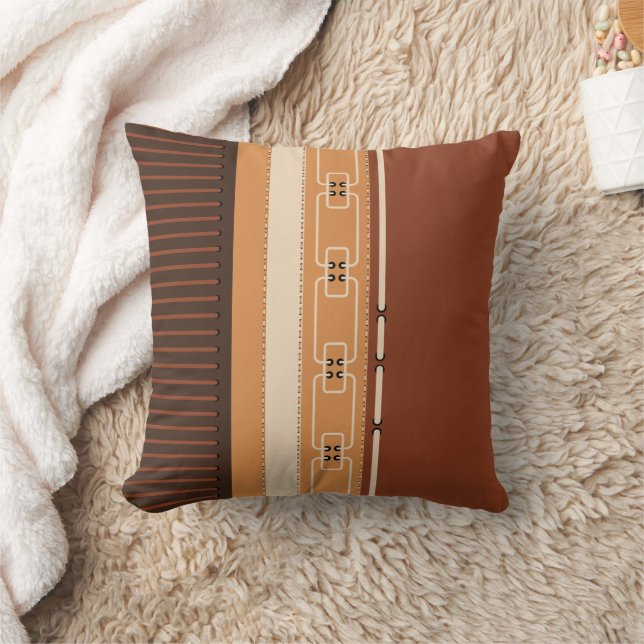 Earth Tone Linear Pattern – Modern Brown Geometric Kissen (Decke)