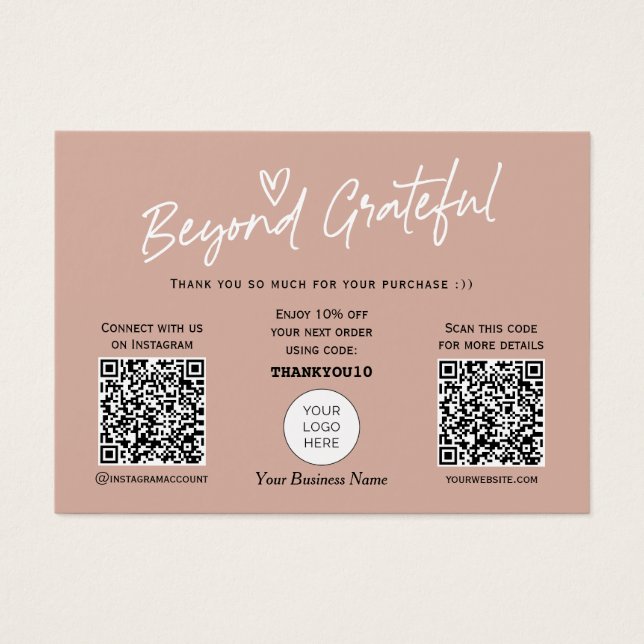 Earth Töne Moderne Skript QR Code danke Karte (Vorderseite)