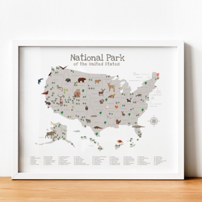 Earth Tone National Park Map Woodland Kinderzimmer Poster (Earth Tone National Park Map Woodland Nursery Poster)