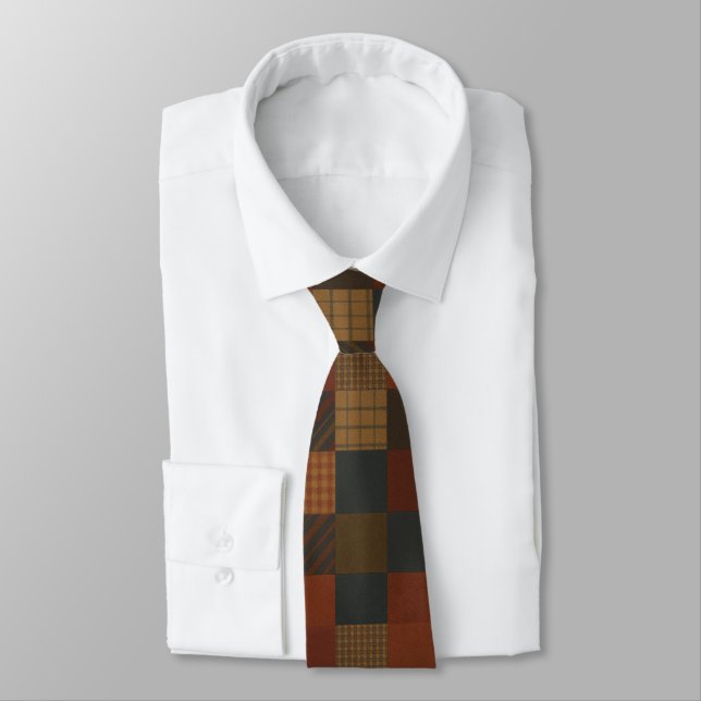 Earth Tone Patchwork Plaid Necktie  Krawatte (Gebunden)