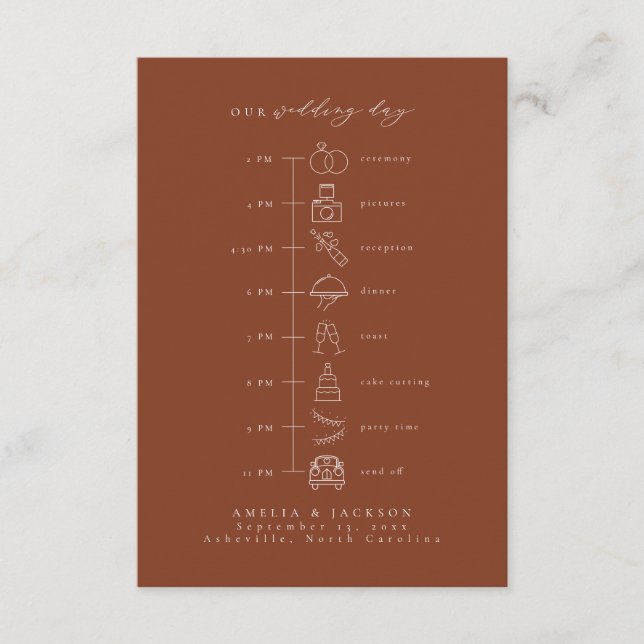 Earth Tone Terracotta Wedding Timeline Begleitkarte (Vorderseite)