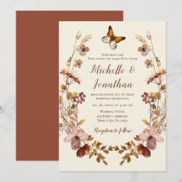 Earth Tone Wildblumen Wreath Christlich Wedding Einladung