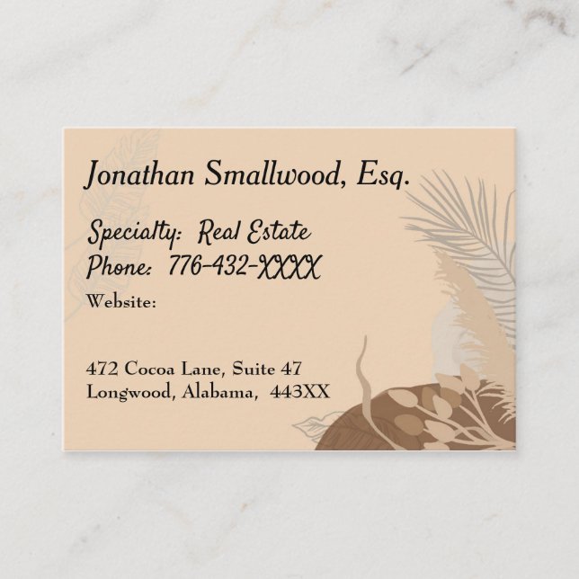 Earth Toned Design for Lawyer mit Blätter und Pfla Visitenkarte (Vorderseite)