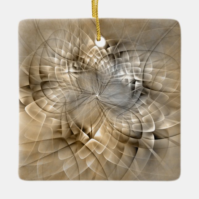 Earth Tones Abstrakt Moderne Fraktal Art Textur Keramikornament (Vorderseite)