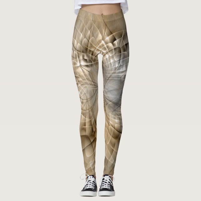 Earth Tones Abstrakt Moderne Fraktal Art Textur Leggings (Vorderseite)