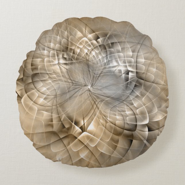 Earth Tones Abstrakt Moderne Fraktal Art Textur Rundes Kissen (Vorderseite)