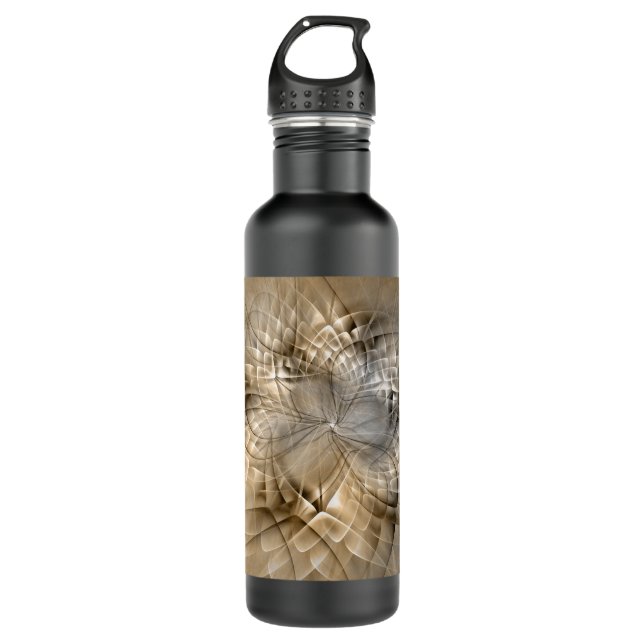 Earth Tones Abstrakt Moderne Fraktal Art Textur Trinkflasche (Vorderseite)