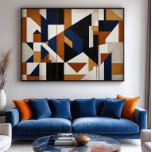 Earth Tones and Blue Poster<br><div class="desc">Geometric abstract art with interlocking shapes in navy blue,  terracotta,  black,  and cream. Rich painting texture with subtle vertical details. Modern design ideal for contemporary decor. Brings balance and sophistication to the space with its cubist style and elegant color palette.</div>