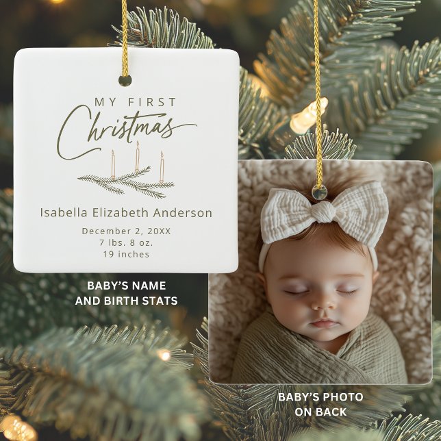 Earth Tones Birth Stats Foto Keramikornament (Shown on a Ceramic Square Ornament)