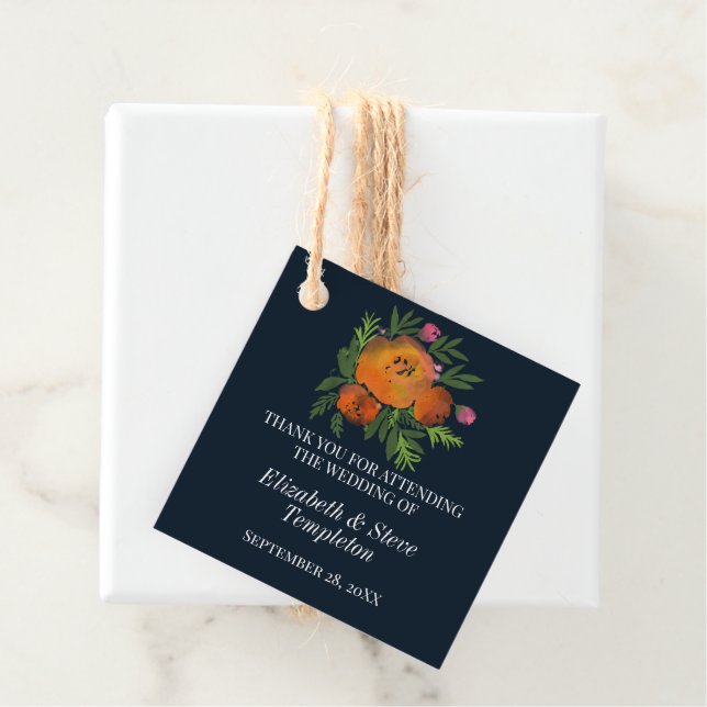 Earth Tones Burnt Orange Navy Floral Wedding Geschenkanhänger (Beispiel)