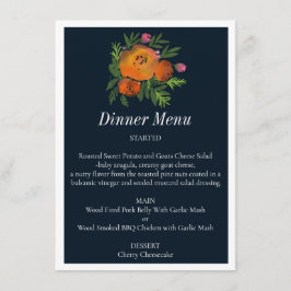 Earth Tones Burnt Orange Navy Floral Wedding Menükarte