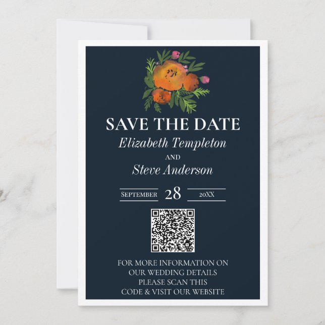 Earth Tones Burnt Orange Navy Floral Wedding Suite Save The Date (Vorderseite)
