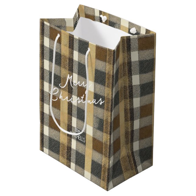 Earth Tones Gold Weihnachtsmuster#7 ID1009 Mittlere Geschenktüte (Vorderseite Schrägansicht)