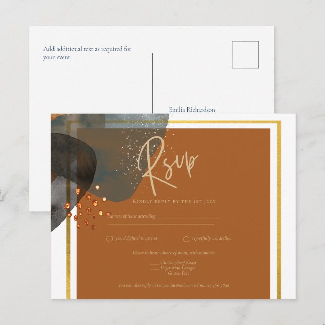 Earth Tones Wedding Terracotta Green Gold Abstrakt Postkarte (Vorne/Hinten)