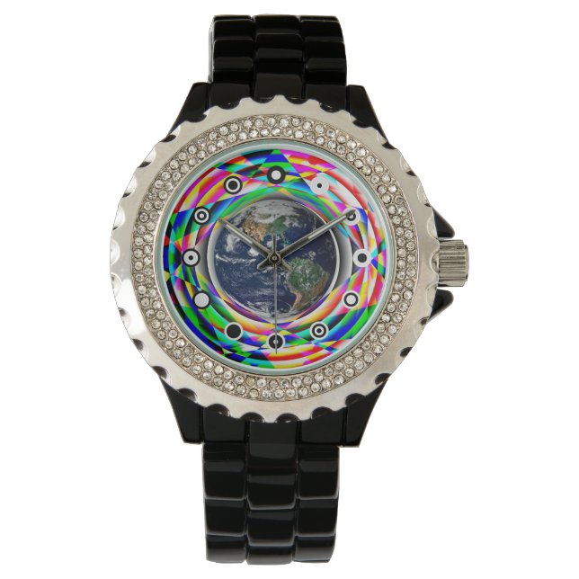 Earth Vibes (Binary Face) von Kenneth Yoncich Armbanduhr (Vorderseite)