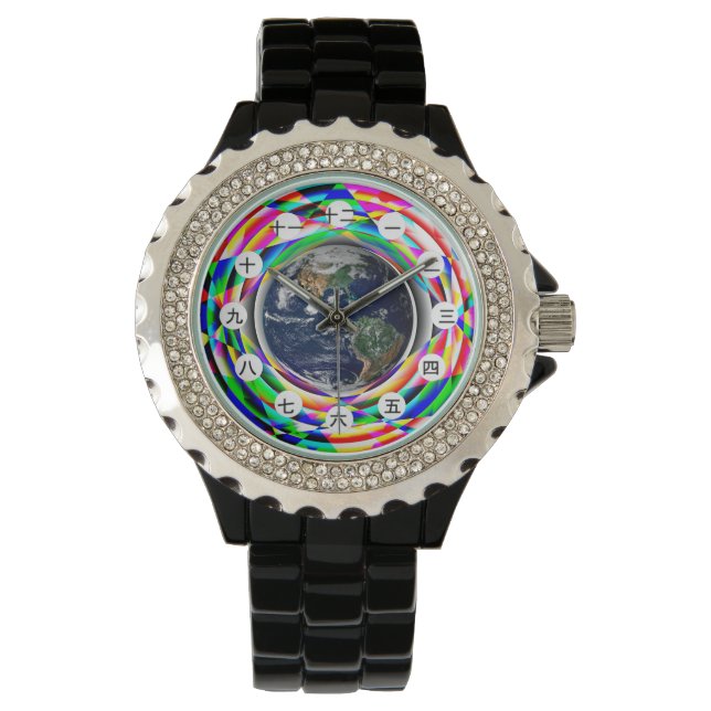 Earth Vibes (japanisches Gesicht) von Kenneth Yonc Armbanduhr (Vorderseite)