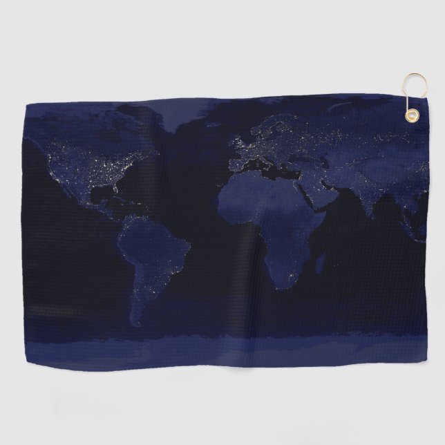 Earth World Map City Lights am Night Satellite Golfhandtuch (Horizontal)